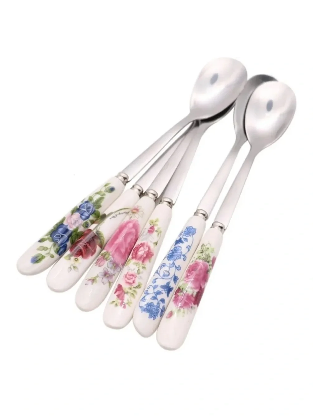 Floral‎ Porcelain Handle Spoons Set of 6 new